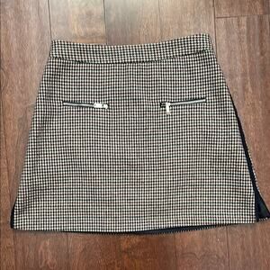 Zara Black, Beige and Oxblood Houndstooth A-Line Tuxedo Mini Skirt, Size M